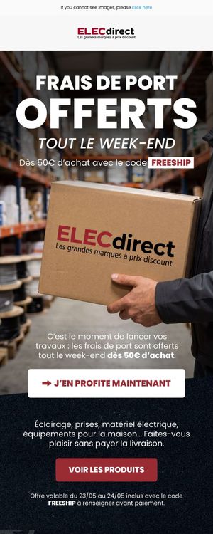Email Elec Direct : frais de port offerts
