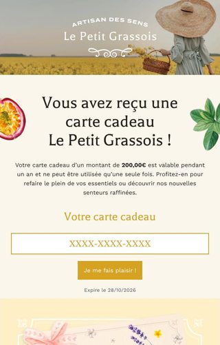 Email Le Petit Grassois : carte cadeau